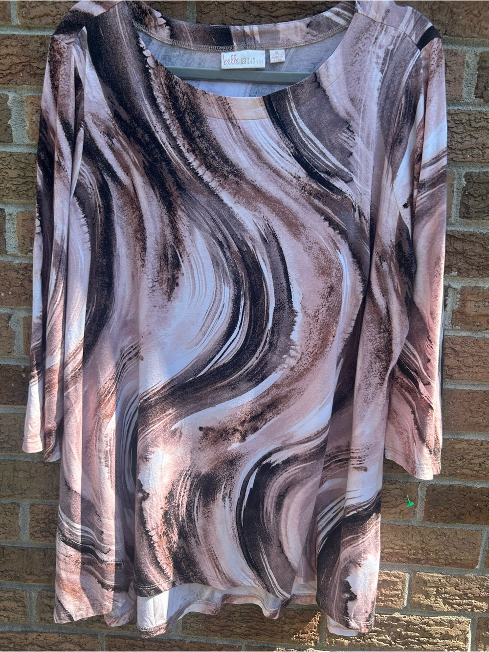 Belle by Kim Gravel Swirl Print Tunic in Blush and Chocolate size XL